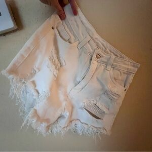 White High Waisted Distressed Denim Shorts